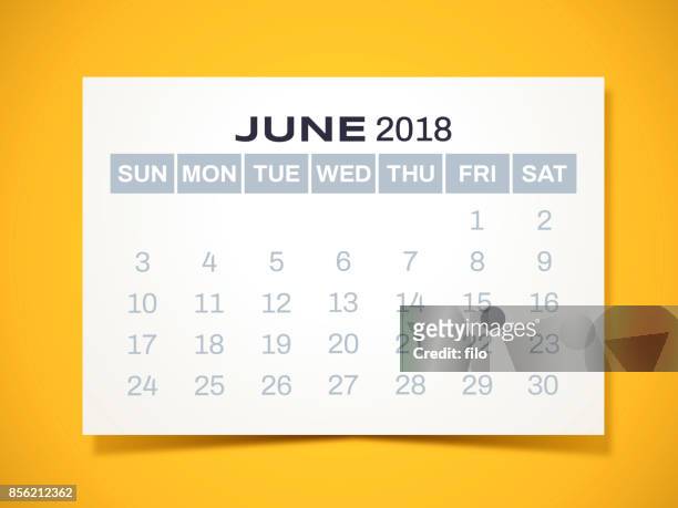 ilustrações, clipart, desenhos animados e ícones de calendário de junho de 2018 - 2018