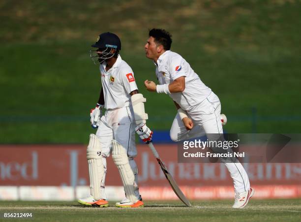 Yasir Shah of Pakistan bowls during Day Four of the First Test between Pakistan and Sri Lanka at Sheikh Zayed stadium on October 1, 2017 in Abu...