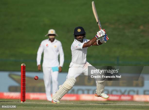 Kaushal Silva of PAkistan bats during Day Four of the First Test between Pakistan and Sri Lanka at Sheikh Zayed stadium on October 1, 2017 in Abu...