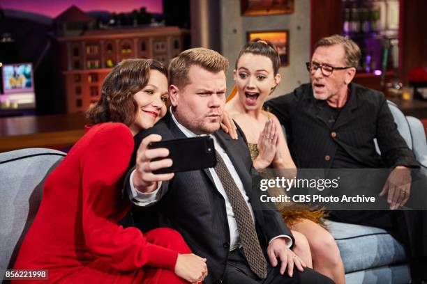 Maggie Gyllenhaal, Billie Lourd, and Tim Roth chat with James Corden during "The Late Late Show with James Corden," Wednesday, September 27, 2017 On...
