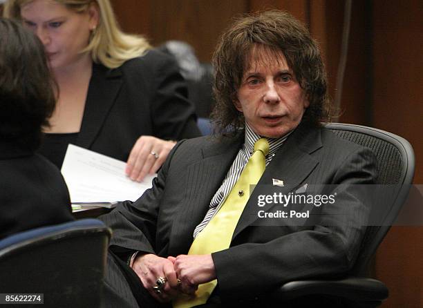 Music producer Phil Spector listens on the last day of the prosecution's final rebuttal during closing arguments in his retrial on murder charges at...