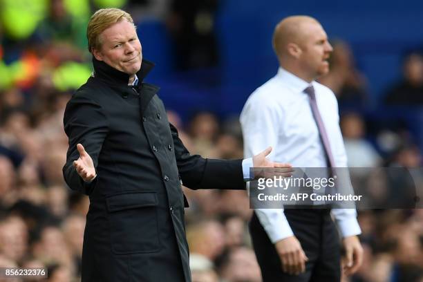 Everton's Dutch manager Ronald Koeman gestures on the touchline during the English Premier League football match between Everton and Burnley at...