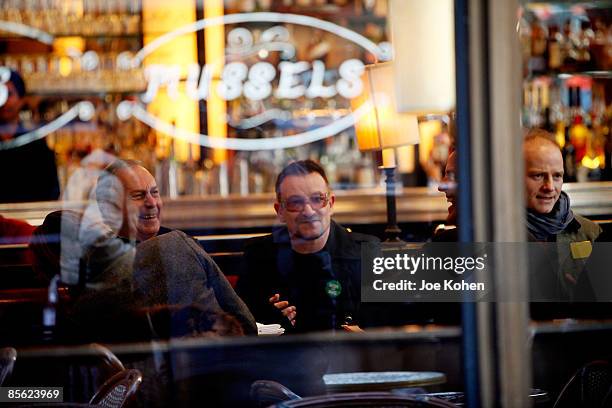 New York Mayor Michael Bloomberg and Musician Bono of U2 are seen on Manhattan on March 3, 2009 in New York City.