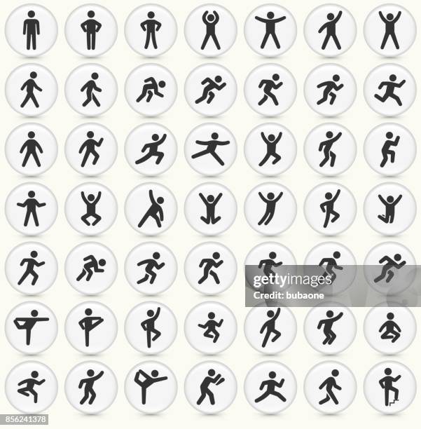 people in motion active lifestyle vector icon set round buttons - vertical jump stock illustrations