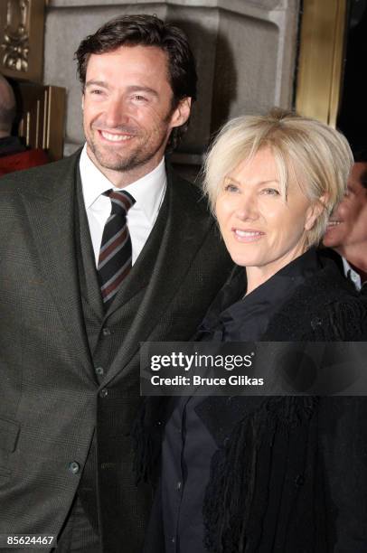 Hugh Jackman and wife Deborra-Lee Furness attend the Broadway opening night of "Exit The King" at the Ethel Barrymore Theatre on March 26, 2009 in...