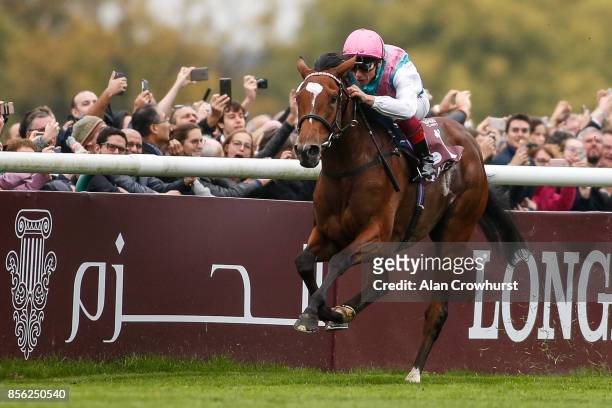 Frankie Dettori riding Enable win The Prix de l'Arc de Triomphe during Prix de l'Arc de Triomphe meeting at Chantilly Racecourse on October 1, 2017...