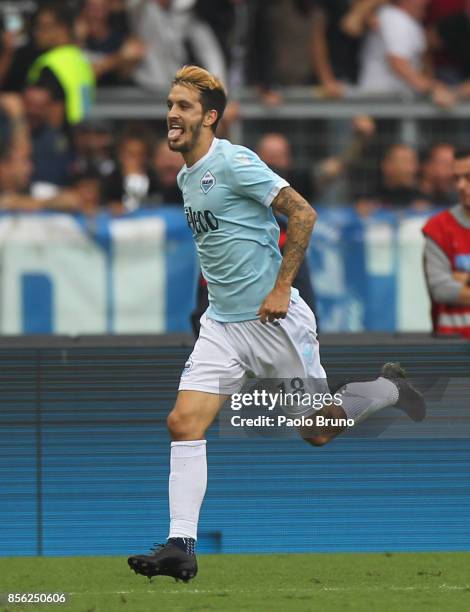 Luis Alberto of SS Lazio celebrates after scoring the team's third goal during the Serie A match between SS Lazio and US Sassuolo at Stadio Olimpico...