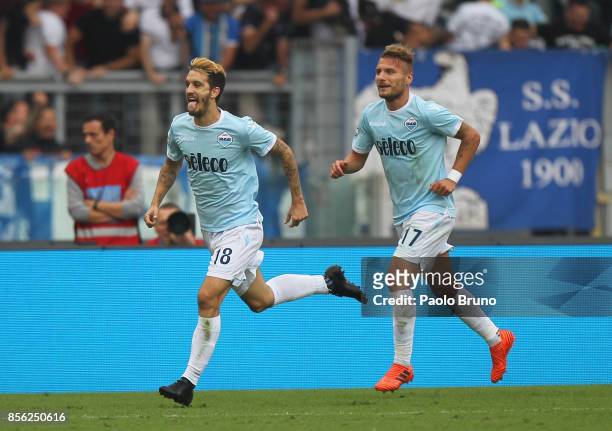 Luis Alberto of SS Lazio celebrates after scoring the team's third goal during the Serie A match between SS Lazio and US Sassuolo at Stadio Olimpico...