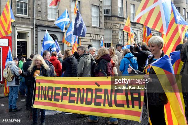 Pro-Catalonia demonstrators protest outside the Spanish Consulate General in Edinburgh on the day Catalonia attempted to hold a referendum on...