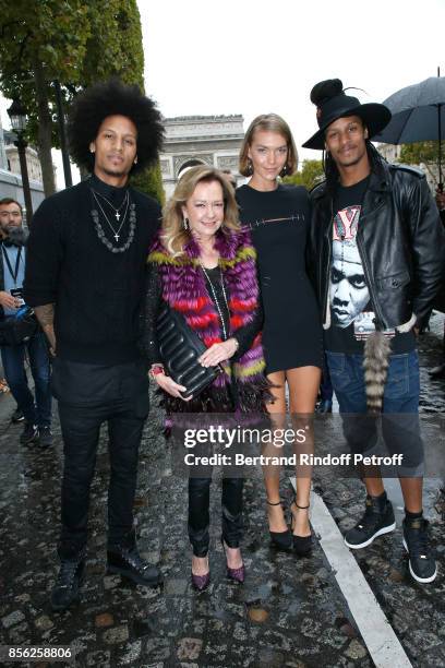 Caroline Scheufele, Arizona Muse, Laurent Bourgeois and Larry Bourgeois attend "Le Defile L'Oreal Paris show" as part of the Paris Fashion Week...