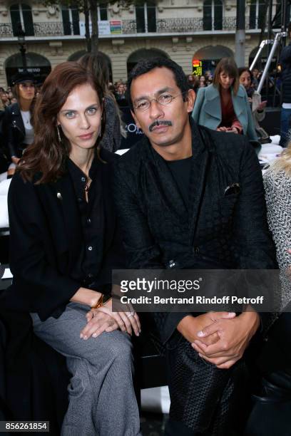Aymeline Valade and Haider Ackermann attend "Le Defile L'Oreal Paris show" as part of the Paris Fashion Week Womenswear Spring/Summer 2018 on October...