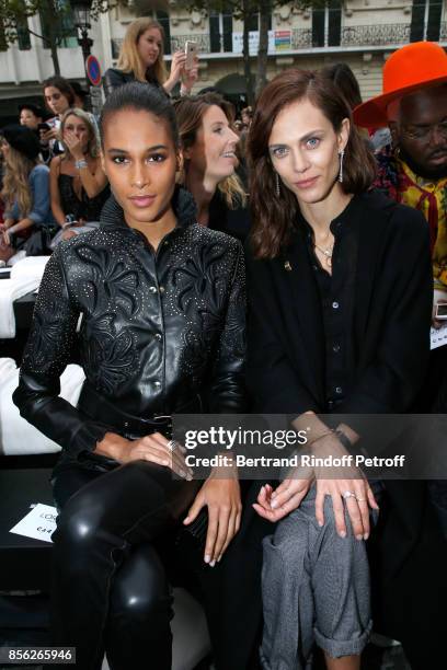 Cindy Bruna and Aymeline Valade attend "Le Defile L'Oreal Paris show" as part of the Paris Fashion Week Womenswear Spring/Summer 2018 on October 1,...