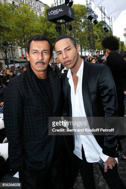 Stylists Haider Ackermann and Olivier Rousteing attend "Le Defile L'Oreal Paris show" as part of the Paris Fashion Week Womenswear Spring/Summer 2018...