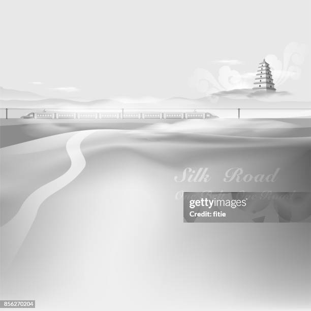 silk road to china,one belt one road - silk road china map stock illustrations