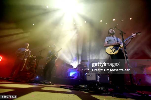 Casey Foubert, Yuuki Matthews, Jon Sortland, and James Mercer of The Shins perform in support of the band's "Heartworms" release at The Greek Theatre...