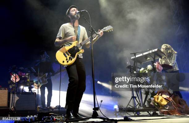 Mark Watrous, James Mercer, and Patti King of The Shins perform in support of the band's "Heartworms" release at The Greek Theatre on September 30,...