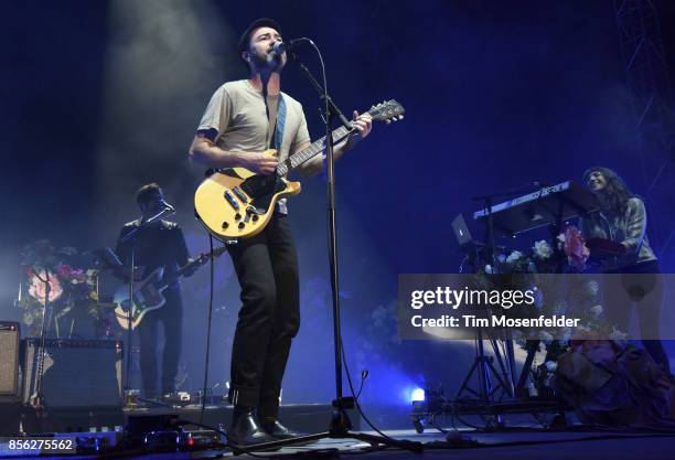 Mark Watrous, James Mercer, and Patti King of The Shins perform in support of the band's "Heartworms" release at The Greek Theatre on September 30,...