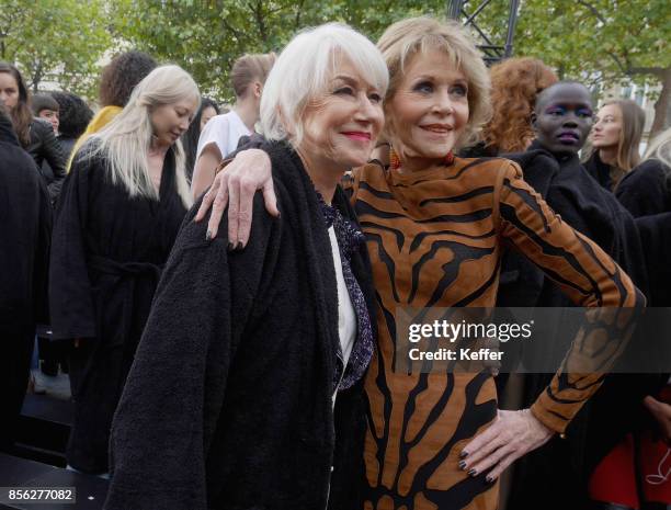 Helen Mirren and Jane Fonda attend Le Defile L'Oreal Paris as part of Paris Fashion Week Womenswear Spring/Summer 2018 at Avenue Des Champs Elysees...