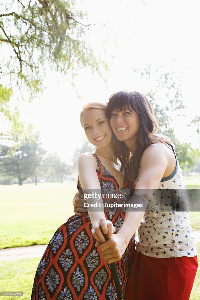 Two women embracing