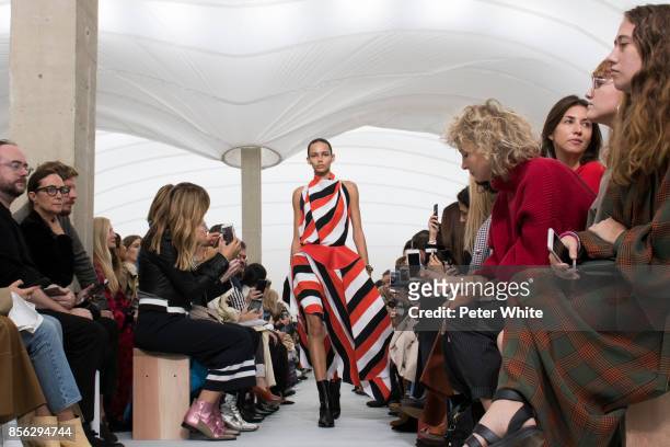 Binx Walton walks the runway during the Celine show as part of the Paris Fashion Week Womenswear Spring/Summer 2018 on October 1, 2017 in Paris,...