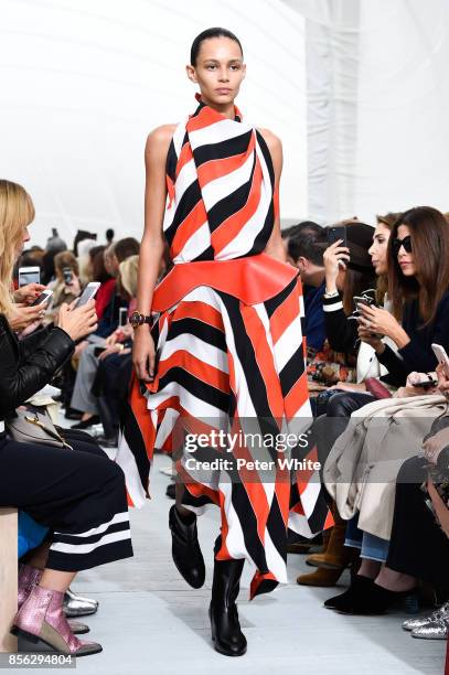 Binx Walton walks the runway during the Celine show as part of the Paris Fashion Week Womenswear Spring/Summer 2018 on October 1, 2017 in Paris,...