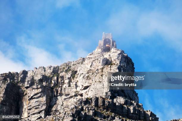 cable car station on top of the table mountain in cape town,south africa - cape town cable car stock pictures, royalty-free photos & images
