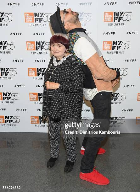 Director Agnes Verda and JR attend The 55th New York Film Festival -"Faces Place" at Alice Tully Hall on October 1, 2017 in New York City.