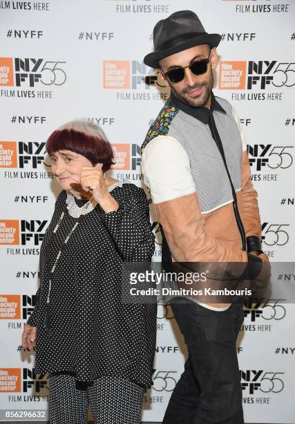 Director Agnes Verda and JR attend The 55th New York Film Festival -"Faces Place" at Alice Tully Hall on October 1, 2017 in New York City.