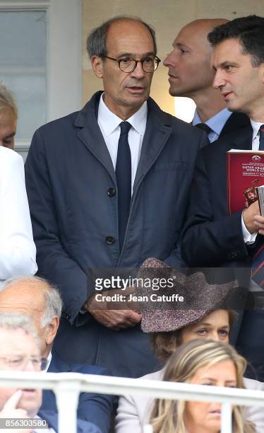 Eric Woerth attends Qatar Prix de l'Arc de Triomphe 2017 at Hippodrome de Chantilly racecourse on October 1, 2017 in Chantilly France.