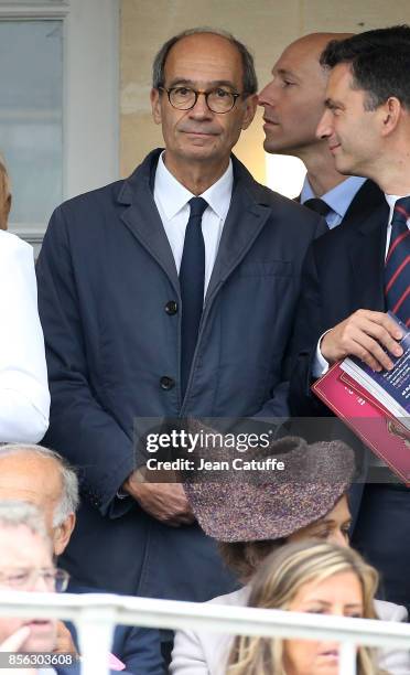 Eric Woerth attends Qatar Prix de l'Arc de Triomphe 2017 at Hippodrome de Chantilly racecourse on October 1, 2017 in Chantilly France.