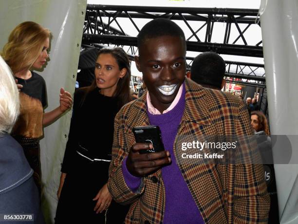 Alpha Dia backstage prior Le Defile L'Oreal Paris as part of Paris Fashion Week Womenswear Spring/Summer 2018 at Avenue Des Champs Elysees on October...