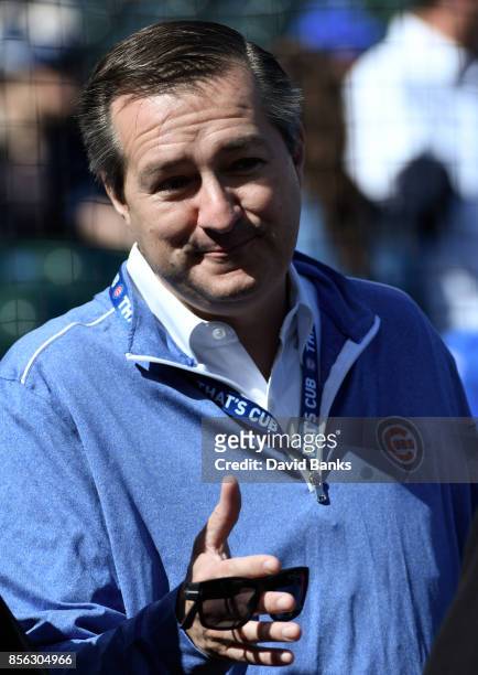 Tom Ricketts chairman and owner of the Chicago Cubs on the field before the game against the Cincinnati Reds on September 29, 2017 at Wrigley Field...