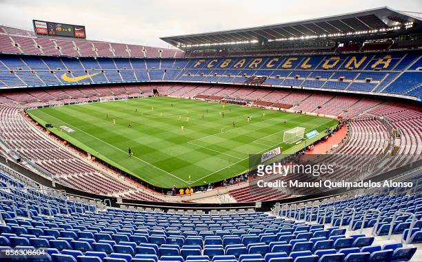General view inside the stadium during the La Liga match between Barcelona and Las Palmas at Camp Nou on October 1, 2017 in Barcelona, Spain.