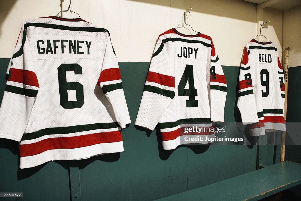 Hanging hockey jerseys