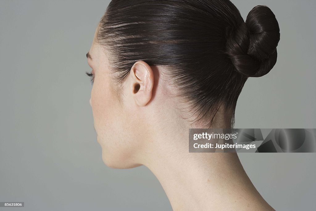 Hair of woman in bun