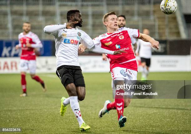 Maic Sema of Orebro SK & Viktor Agardius of Kalmar FF during the Allsvenskan match between Orebro SK and Kalmar FF at Behrn Arena on October 1, 2017...