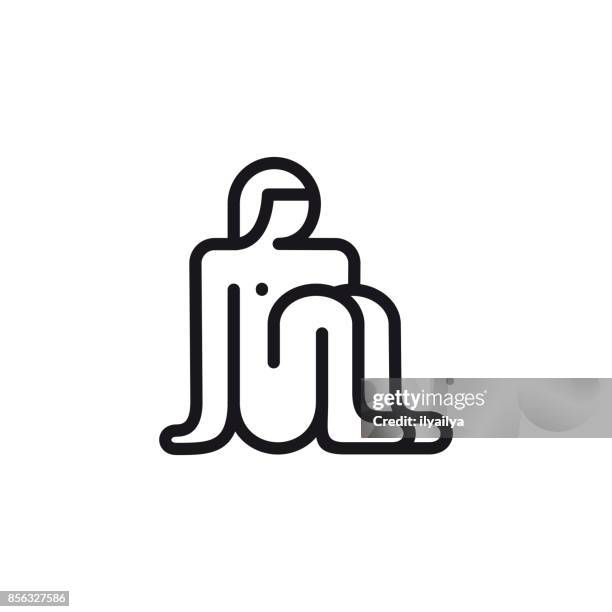 naked men black and white vector illustration - man sunbathing stock illustrations