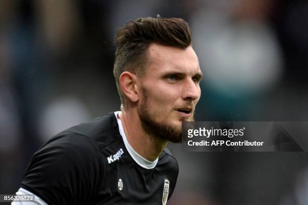 Angers' French goalkeeper Alexandre Letellier is pictured ahead of the French L1 football match between Angers and Lyon , on October 1, 2017 at the...