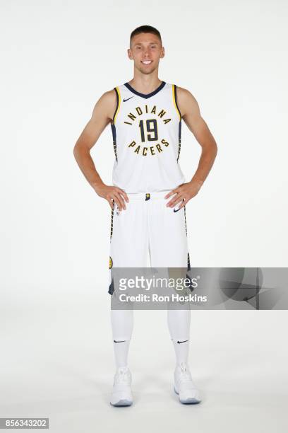 Jarrod Uthoff of the Indiana Pacers poses for a portrait during the Pacers Media Day at Bankers Life Fieldhouse on September 25, 2017 in...