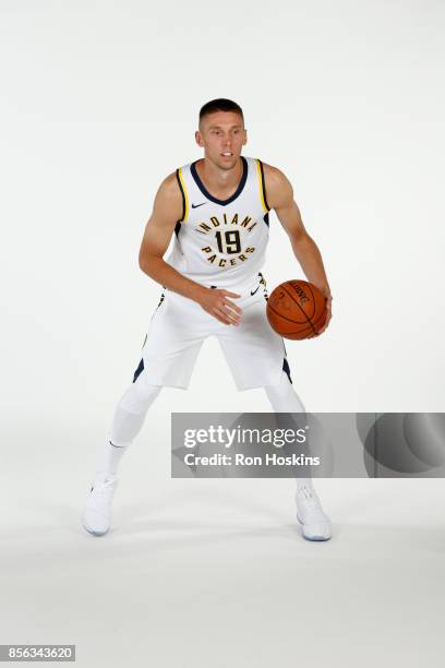 Jarrod Uthoff of the Indiana Pacers poses for a portrait during the Pacers Media Day at Bankers Life Fieldhouse on September 25, 2017 in...