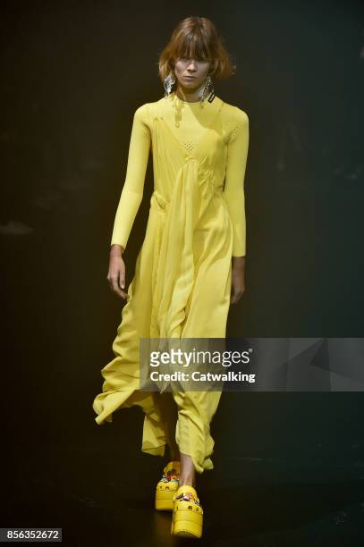 Model walks the runway at the Balenciaga Spring Summer 2018 fashion show during Paris Fashion Week on October 1, 2017 in Paris, France.