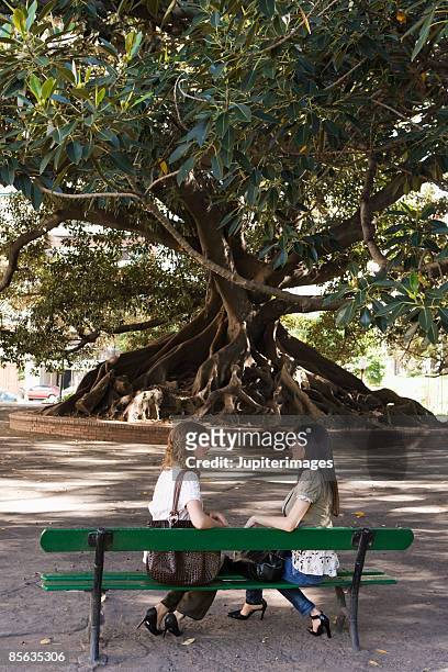 women sitting on park bench - woman full body behind stock pictures, royalty-free photos & images