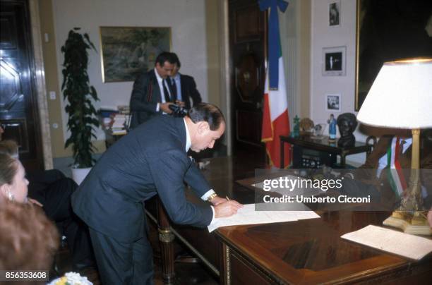 Milan, November 15 Silvio Berlusconi signs marriage to Veronica Lario , at Palazzo Marino, Milan city hall