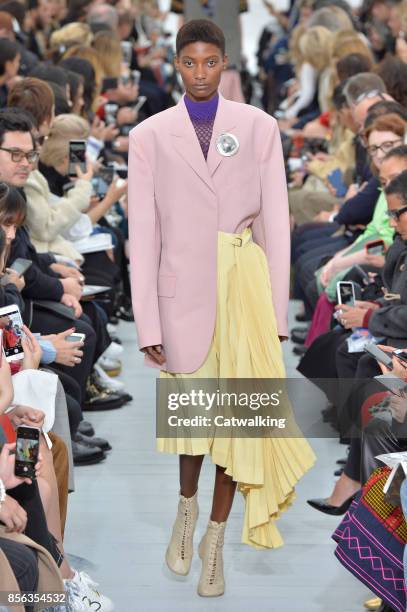 Model walks the runway at the Celine Spring Summer 2018 fashion show during Paris Fashion Week on October 1, 2017 in Paris, France.