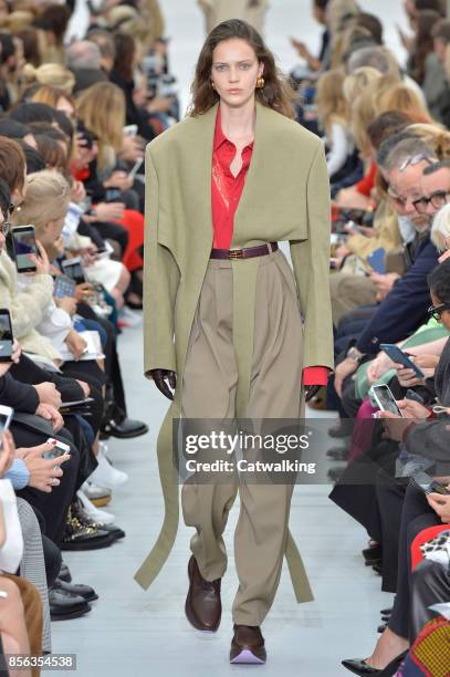 Model walks the runway at the Celine Spring Summer 2018 fashion show during Paris Fashion Week on October 1, 2017 in Paris, France.