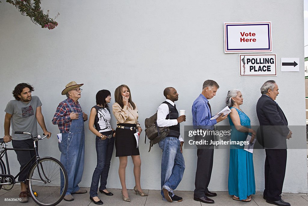 Voting Line Voters Waiting In Line At Polling Place High-Res Stock Photo - Getty Images