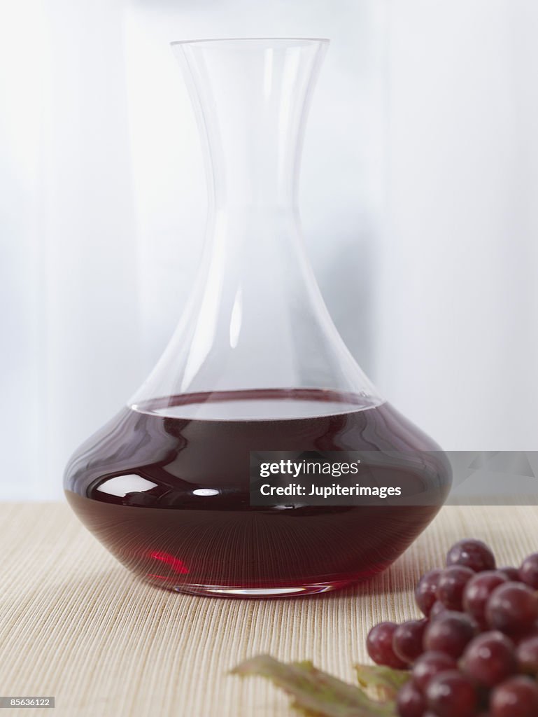 Decanter and red wine