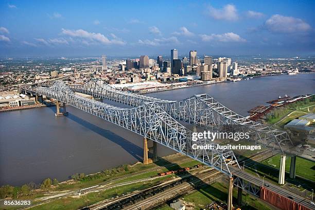 aerial view of new orleans, louisiana - new orleans bridge stock pictures, royalty-free photos & images