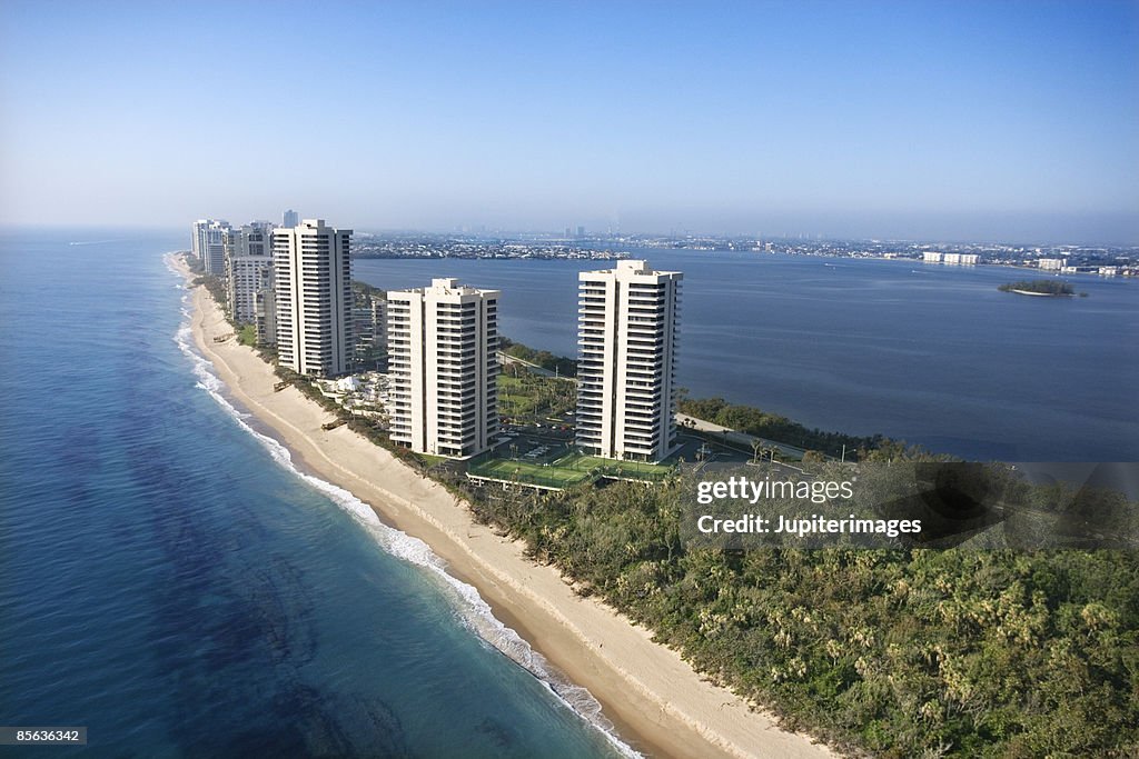 Aerial view of West Palm Beach resorts, Florida