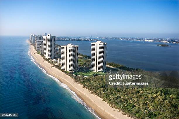 aerial view of west palm beach resorts, florida - west palm beach stock pictures, royalty-free photos & images